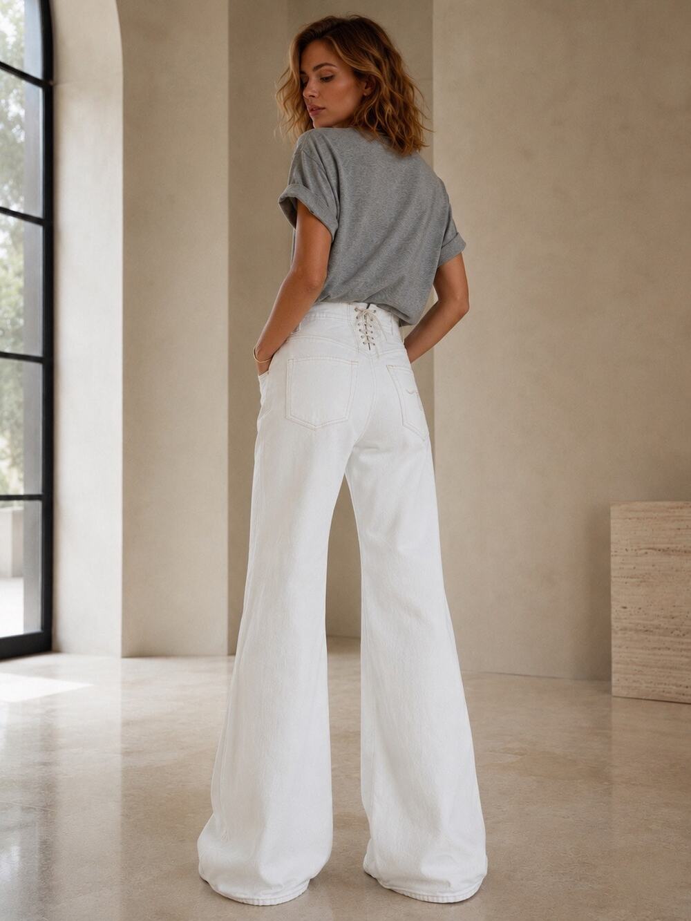 R13 Lace Up Jane Flare Jeans Aerin White Italy Size 30 Long Inseam